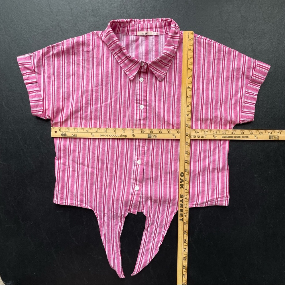 Striped Pink Tie-Front Women's Top - Picture 5 of 8